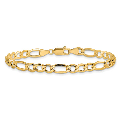 14K Yellow Gold 7 inch 5.75mm Semi-Solid Figaro with Lobster Clasp Bracelet