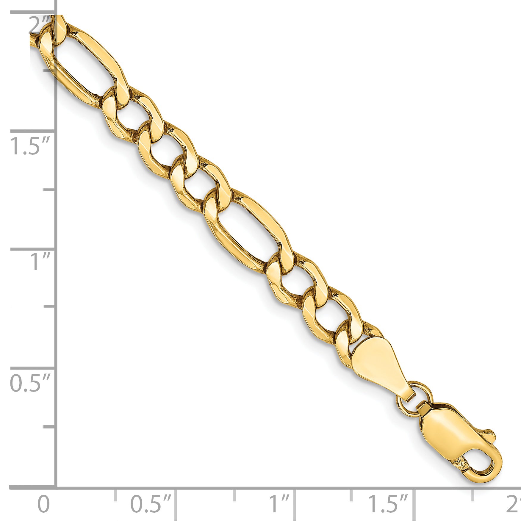 14K Yellow Gold 7 inch 5.75mm Semi-Solid Figaro with Lobster Clasp Bracelet