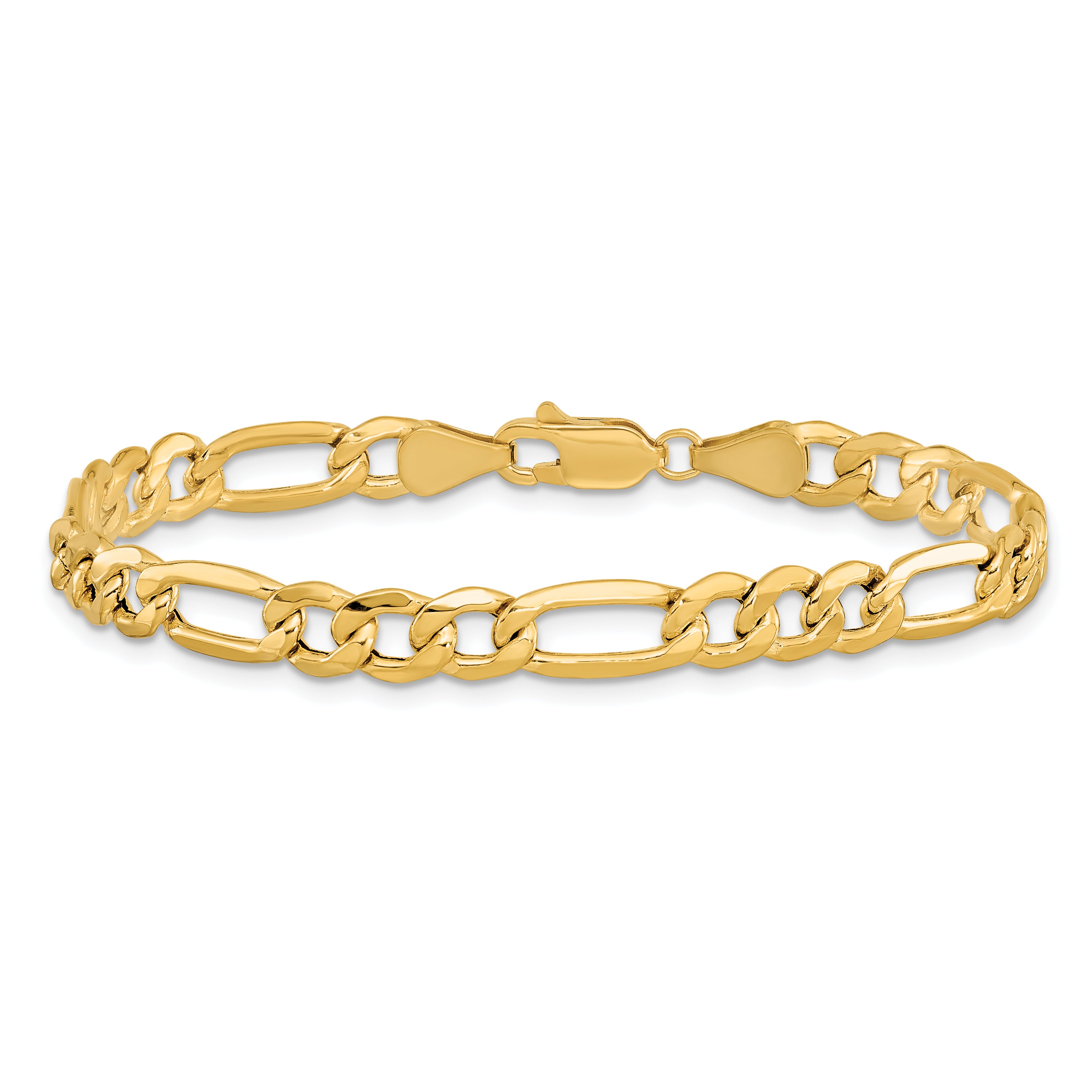 14K Yellow Gold 7 inch 6.25mm Semi-Solid Figaro with Lobster Clasp Bracelet