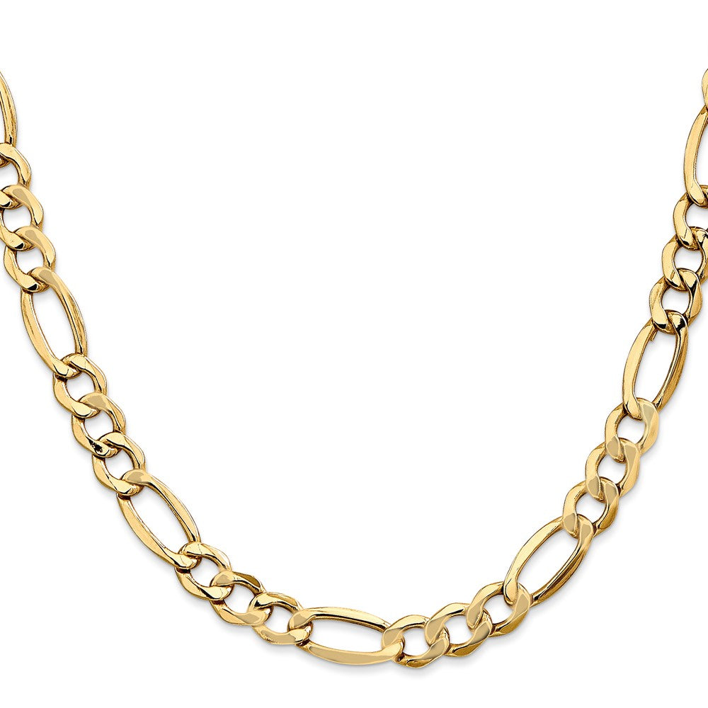 14K Yellow Gold 24 inch 7.3mm Semi-Solid Figaro with Lobster Clasp Chain Necklace