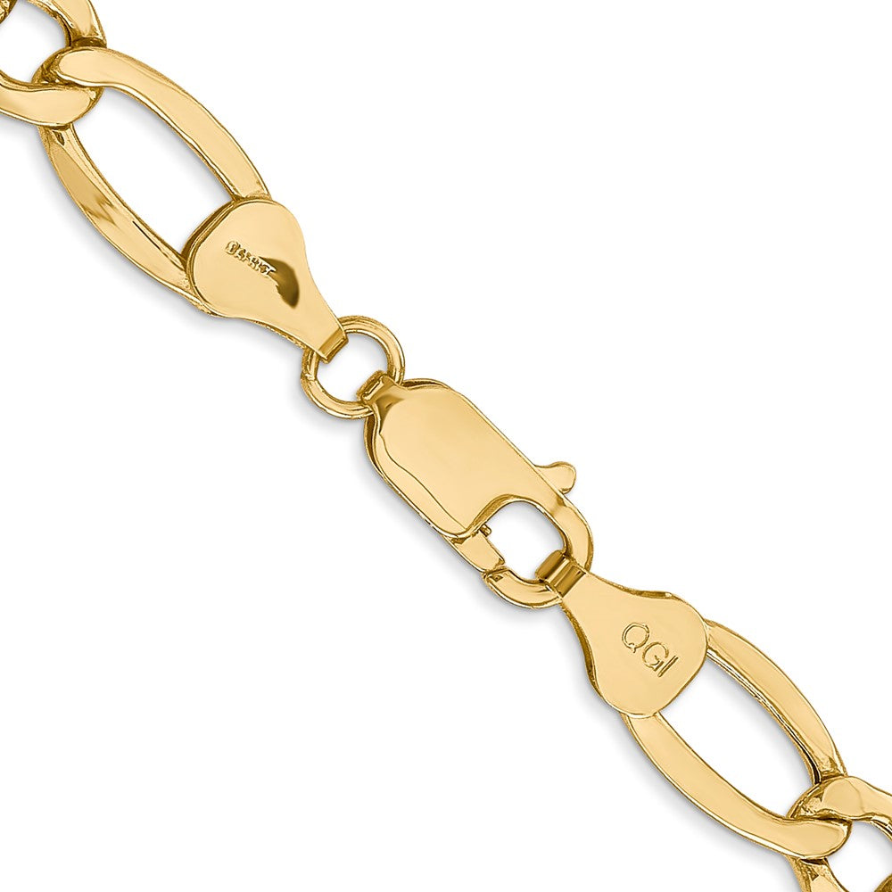 14K Yellow Gold 24 inch 7.3mm Semi-Solid Figaro with Lobster Clasp Chain Necklace