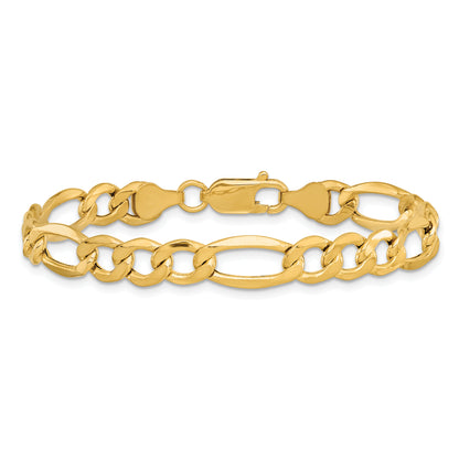 14K Yellow Gold 8 inch 7.3mm Semi-Solid Figaro with Lobster Clasp Bracelet