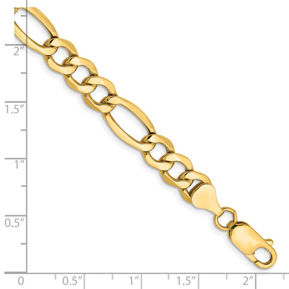 14K Yellow Gold 8 inch 7.3mm Semi-Solid Figaro with Lobster Clasp Bracelet