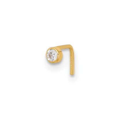 14K Yellow Gold 22 Gauge 2.5mm Cz Nose Stud