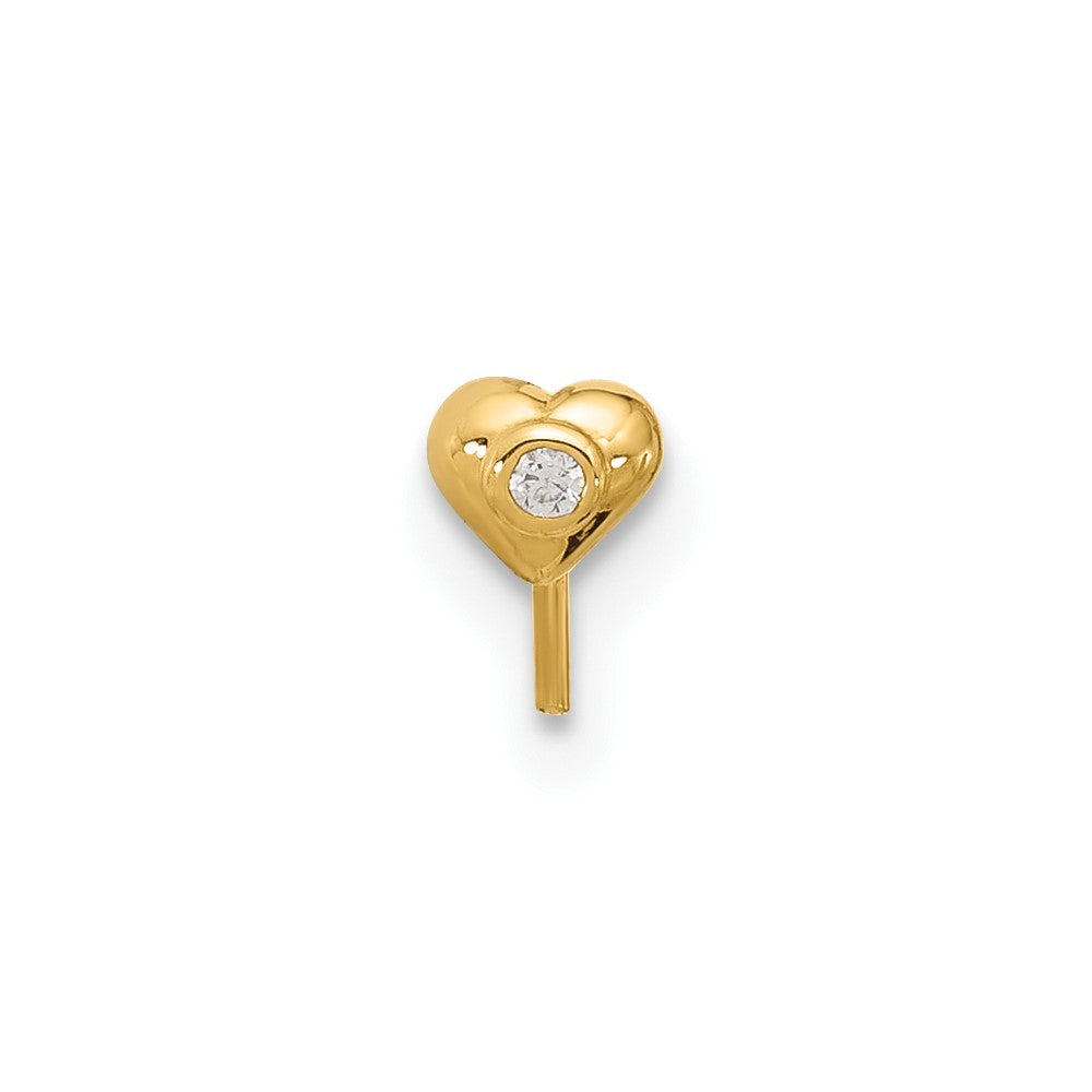 14K Yellow Gold 22 Gauge Cz Heart Nose Stud
