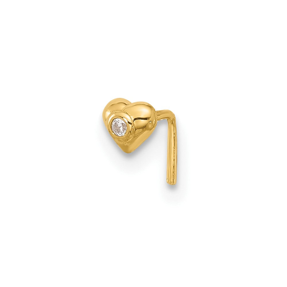 14K Yellow Gold 22 Gauge Cz Heart Nose Stud