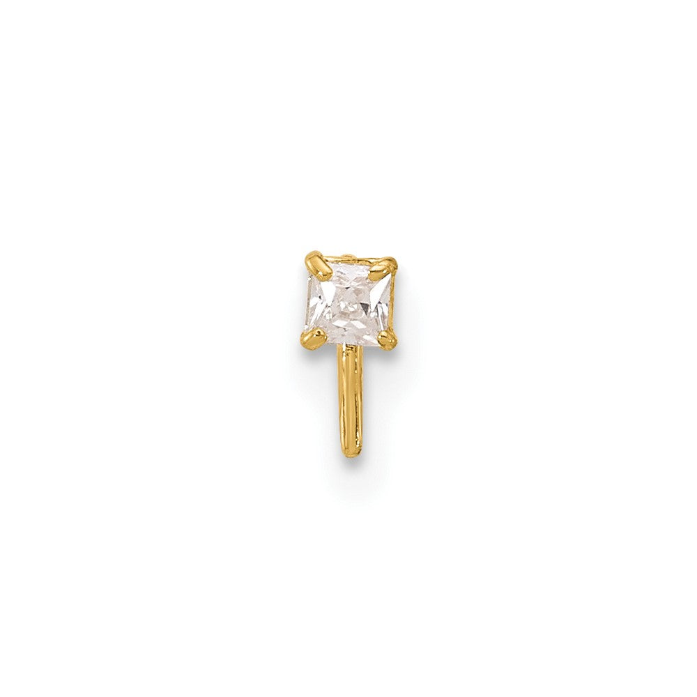 14K Yellow Gold 22 Gauge 2.5mm Square Cz Nose Stud