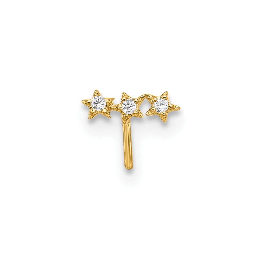 14K Yellow Gold 22 Gauge Cz 3-Star Nose Stud