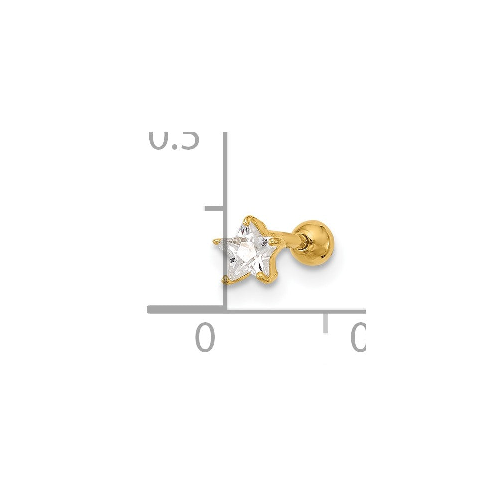 14K Yellow Gold 18 Gauge Cz Star Labret/Face Jewelry