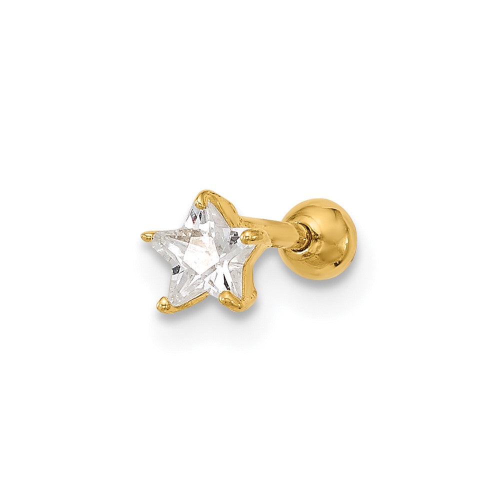 14K Yellow Gold 18 Gauge Cz Star Labret/Face Jewelry