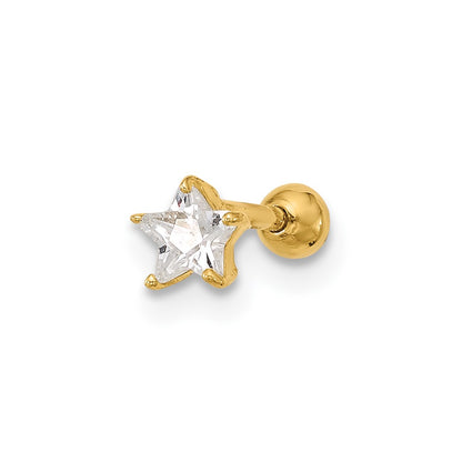 14K Yellow Gold 18 Gauge Cz Star Labret/Face Jewelry