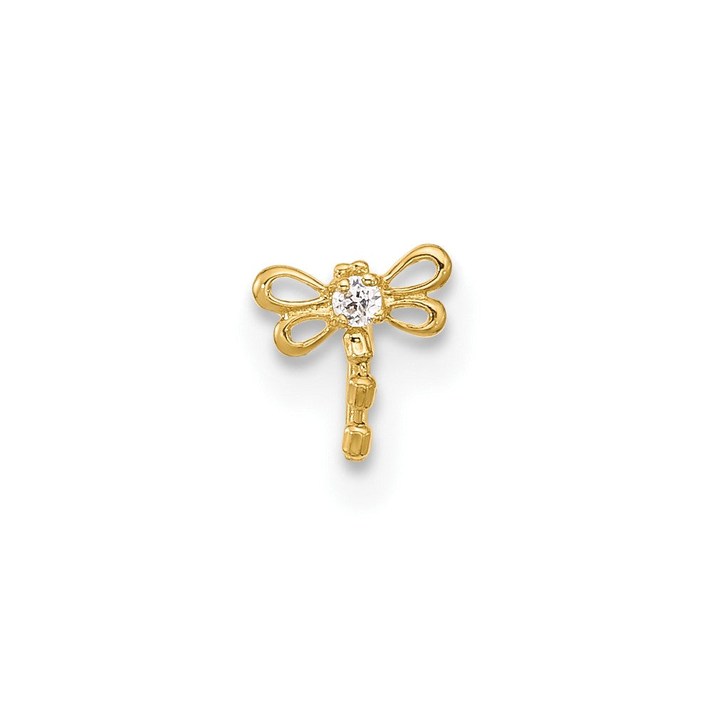 14K Yellow Gold 22 Gauge Cz Butterfly Nose Stud