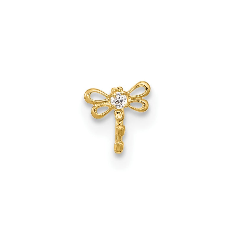14K Yellow Gold 22 Gauge Cz Butterfly Nose Stud