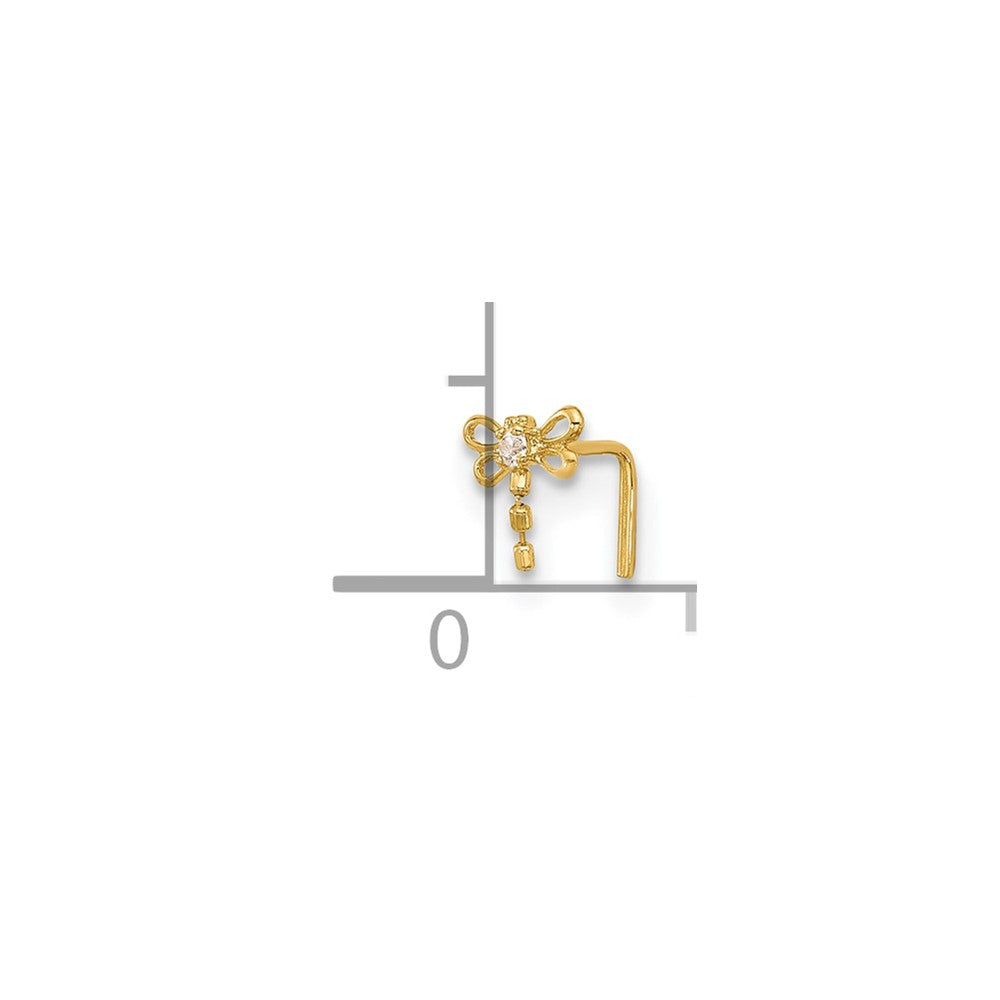 14K Yellow Gold 22 Gauge Cz Butterfly Nose Stud