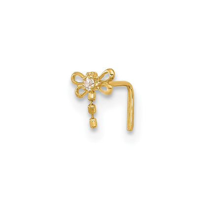 14K Yellow Gold 22 Gauge Cz Butterfly Nose Stud