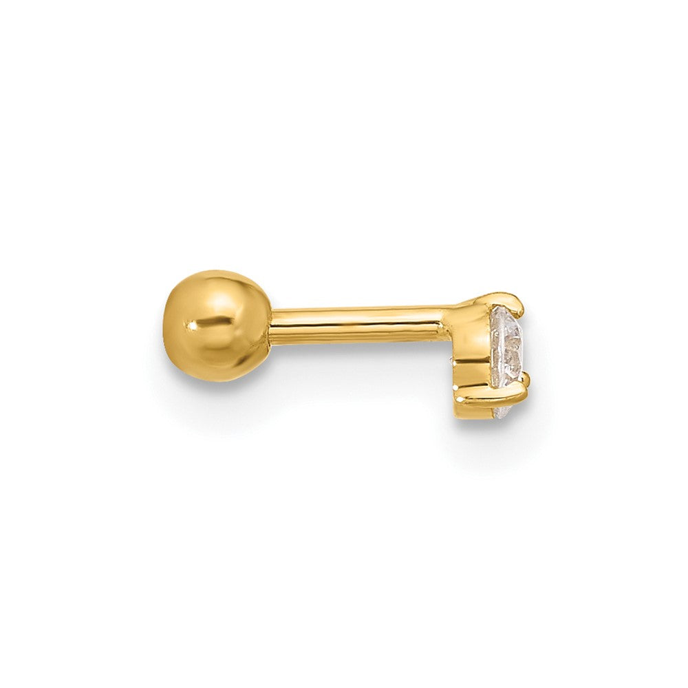 14K Yellow Gold 18 Gauge 3mm Cz Labret/Face Jewelry