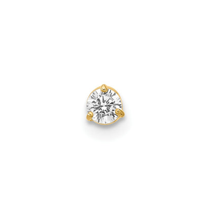14K Yellow Gold 18 Gauge 3mm Cz Labret/Face Jewelry