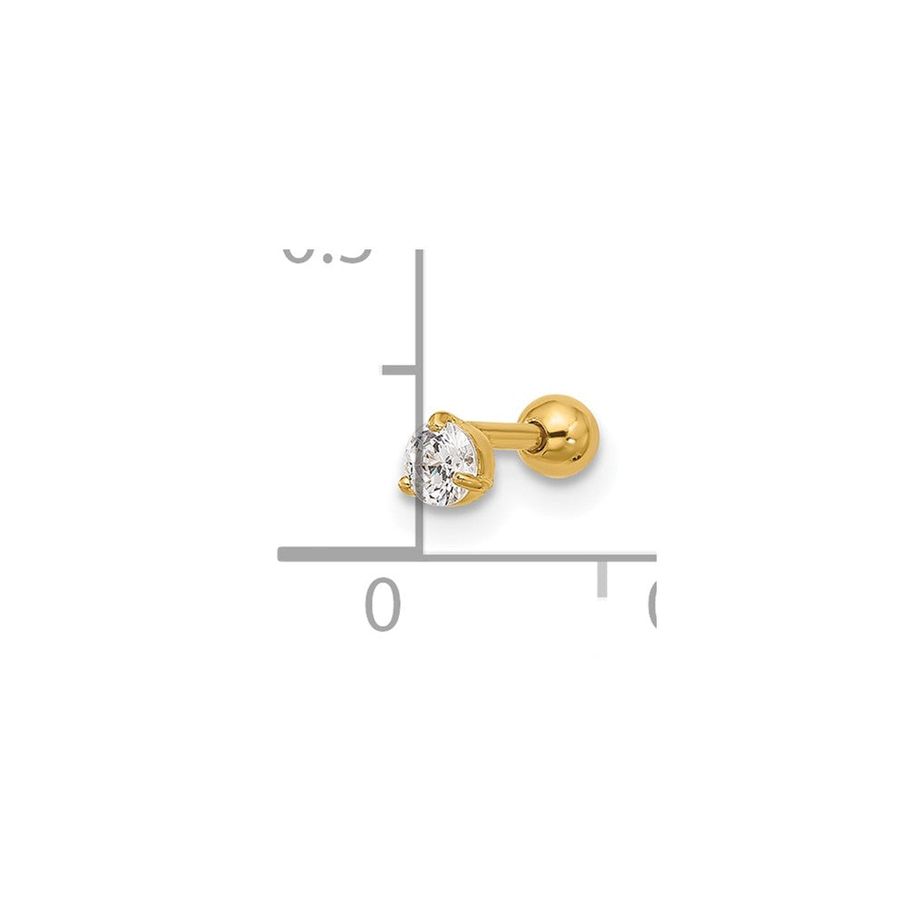 14K Yellow Gold 18 Gauge 3mm Cz Labret/Face Jewelry