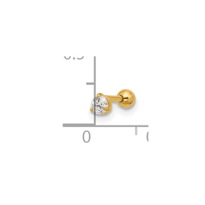 14K Yellow Gold 18 Gauge 3mm Cz Labret/Face Jewelry