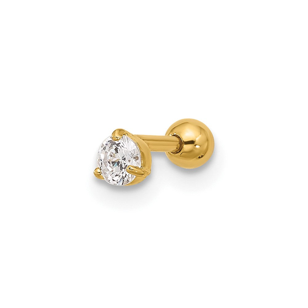14K Yellow Gold 18 Gauge 3mm Cz Labret/Face Jewelry