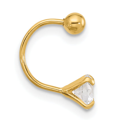 14K Yellow Gold 20 Gauge Cz Eyebrow Jewelry