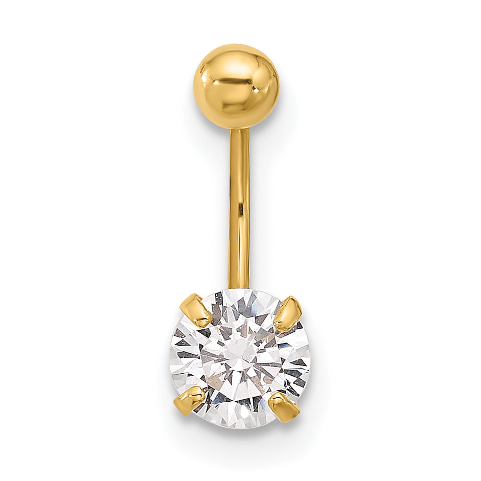 14K Yellow Gold 20 Gauge Cz Eyebrow Jewelry