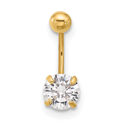14K Yellow Gold 20 Gauge Cz Eyebrow Jewelry
