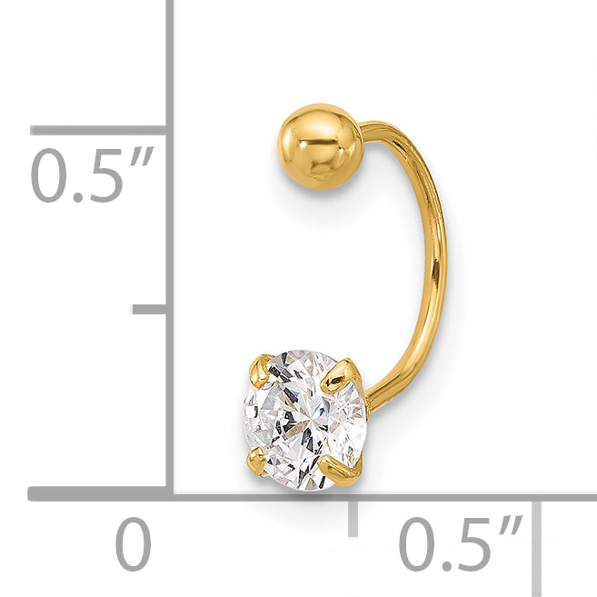 14K Yellow Gold 20 Gauge Cz Eyebrow Jewelry