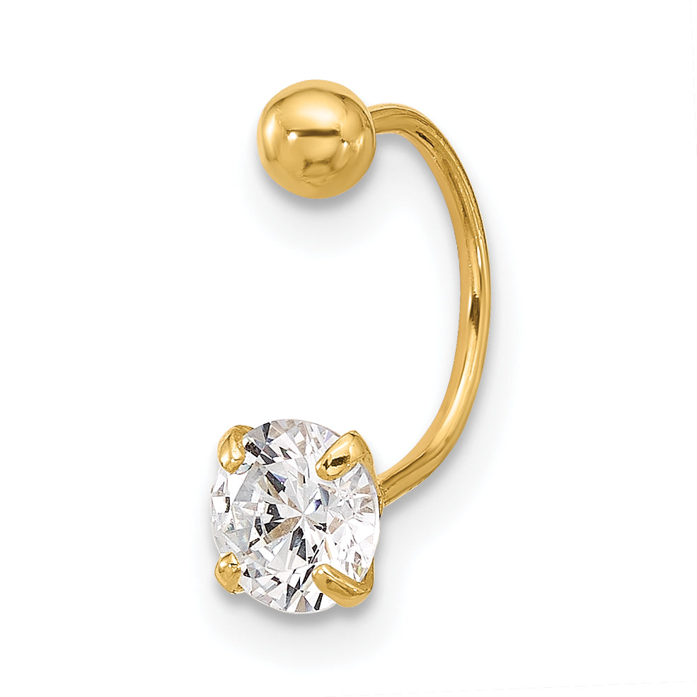 14K Yellow Gold 20 Gauge Cz Eyebrow Jewelry
