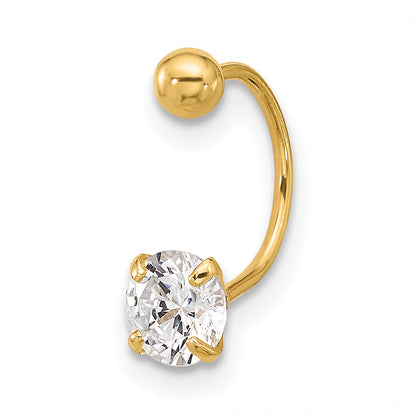 14K Yellow Gold 20 Gauge Cz Eyebrow Jewelry
