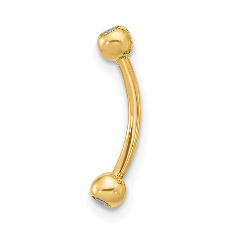 14K Yellow Gold 16 Gauge Cz Eyebrow Jewelry