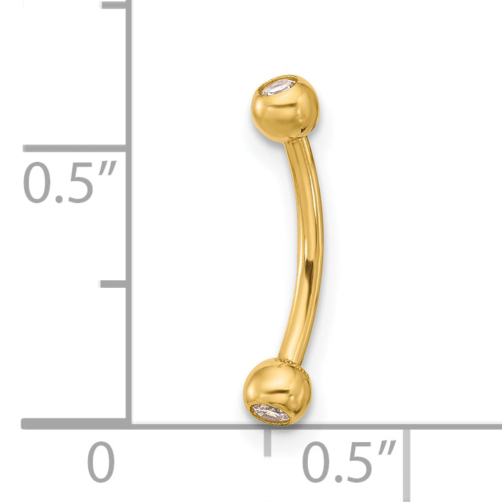 14K Yellow Gold 16 Gauge Cz Eyebrow Jewelry