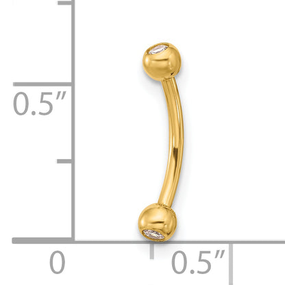14K Yellow Gold 16 Gauge Cz Eyebrow Jewelry
