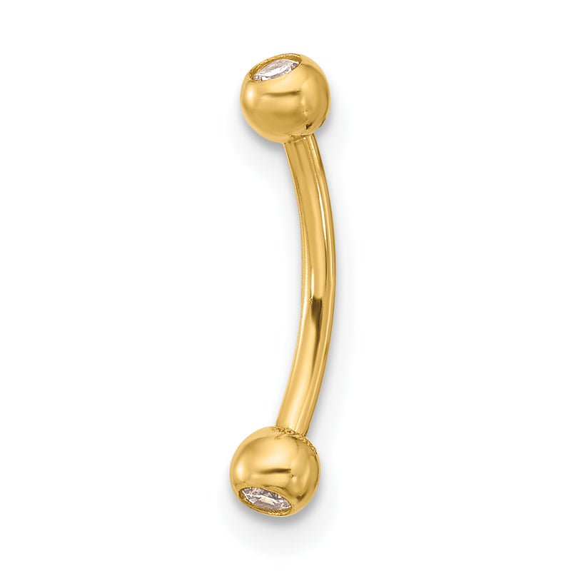 14K Yellow Gold 16 Gauge Cz Eyebrow Jewelry
