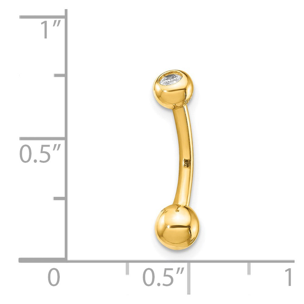 14K Yellow Gold 14 Gauge Polished Cz Belly Ring