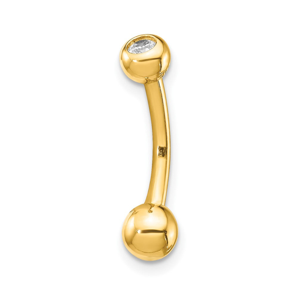 14K Yellow Gold 14 Gauge Polished Cz Belly Ring