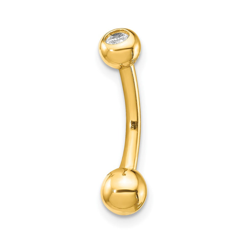 14K Yellow Gold 14 Gauge Polished Cz Belly Ring