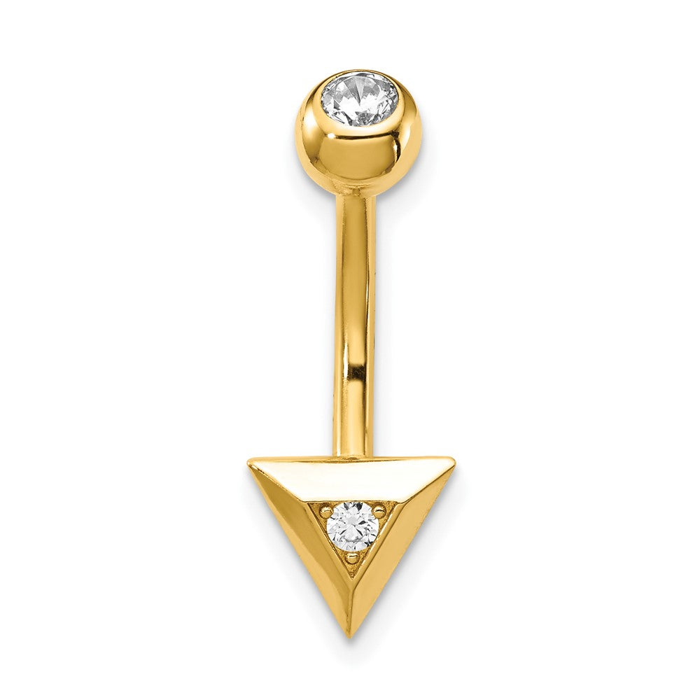 14K Yellow Gold 14 Gauge Triangle Cz Belly Ring