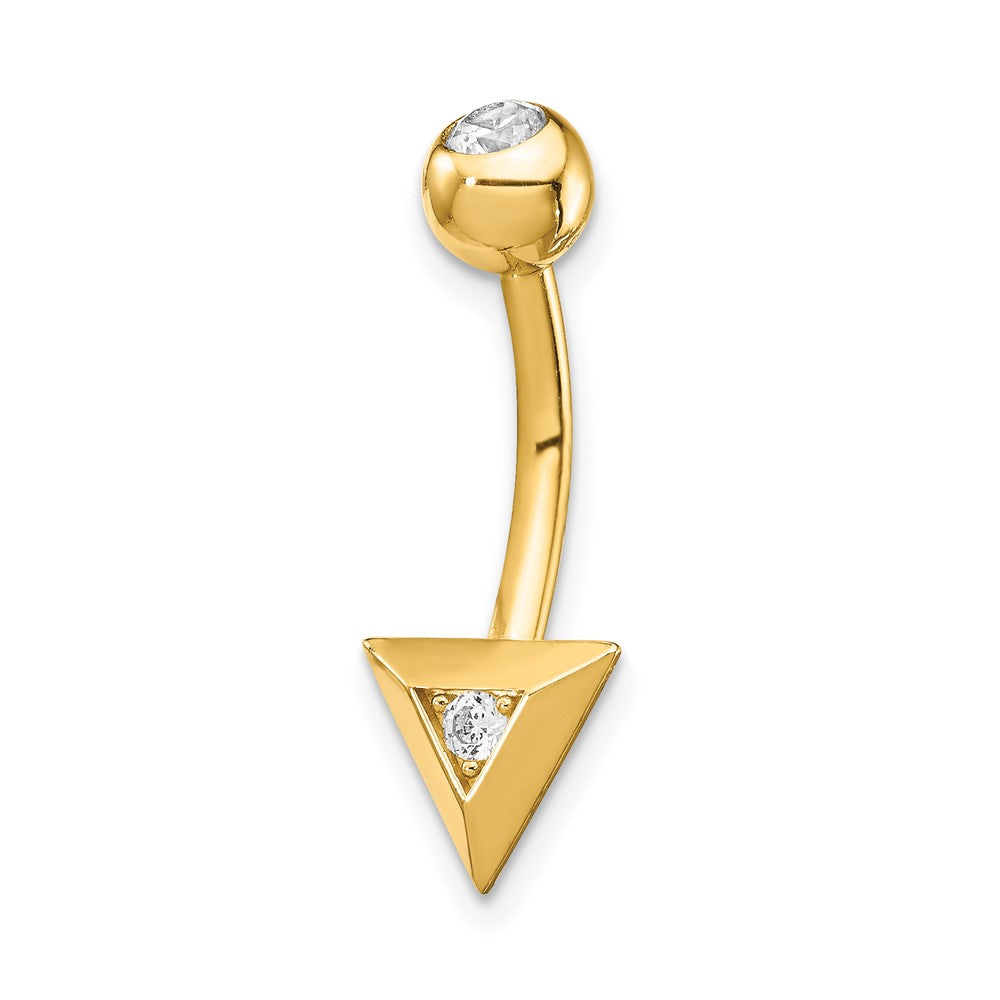 14K Yellow Gold 14 Gauge Triangle Cz Belly Ring