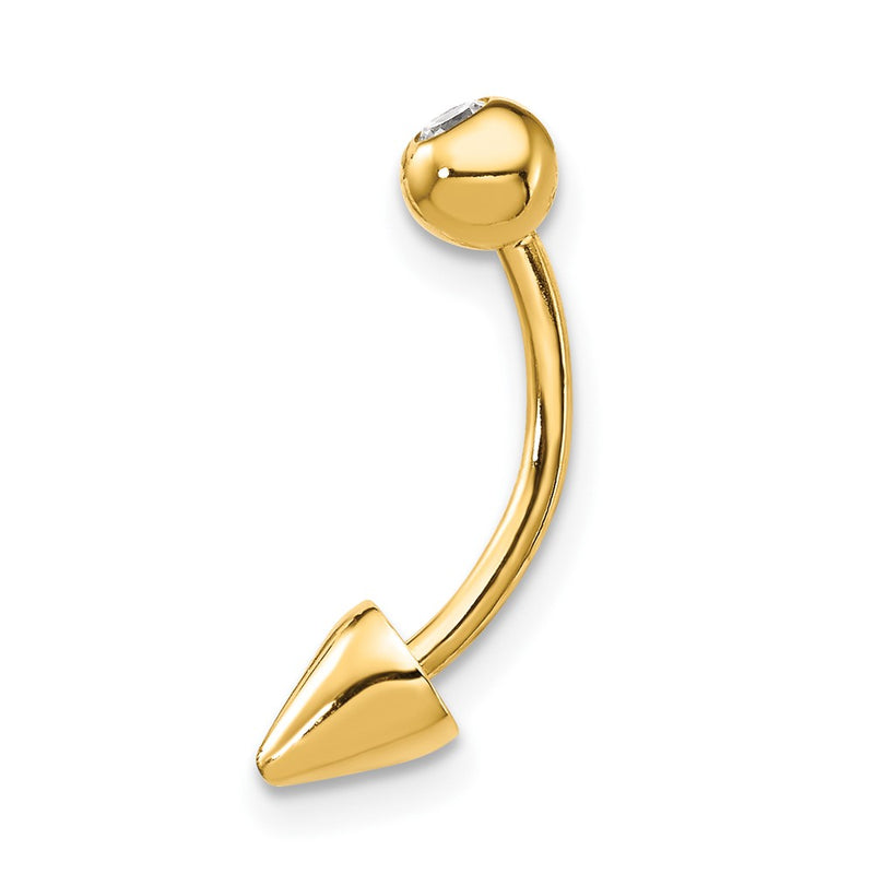 14K Yellow Gold 16 Gauge Cz Cone Belly Ring