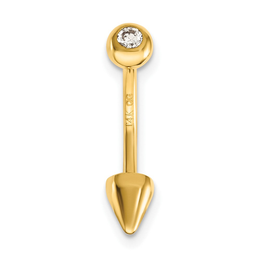 14K Yellow Gold 16 Gauge Cz Cone Belly Ring