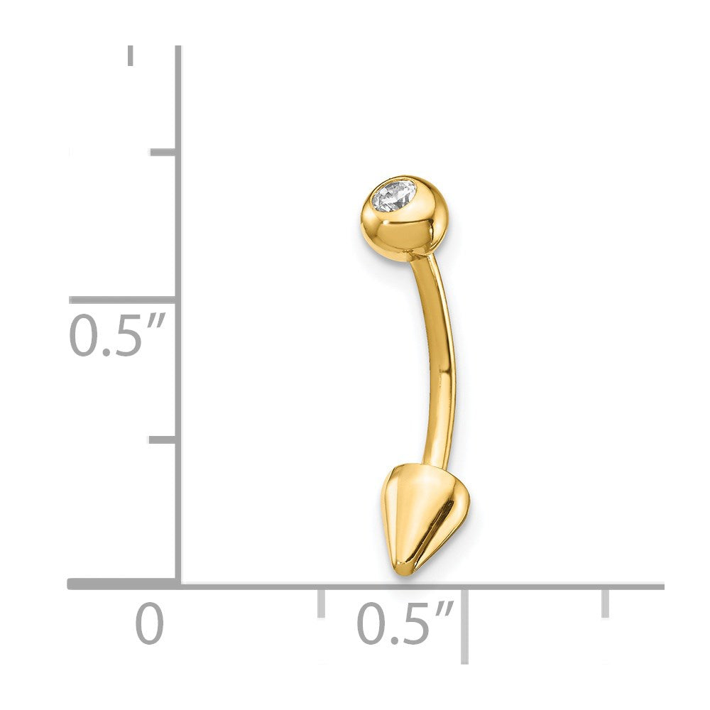 14K Yellow Gold 16 Gauge Cz Cone Belly Ring