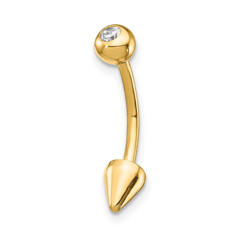 14K Yellow Gold 16 Gauge Cz Cone Belly Ring