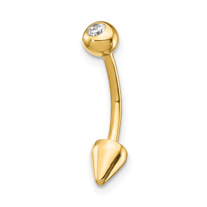 14K Yellow Gold 16 Gauge Cz Cone Belly Ring