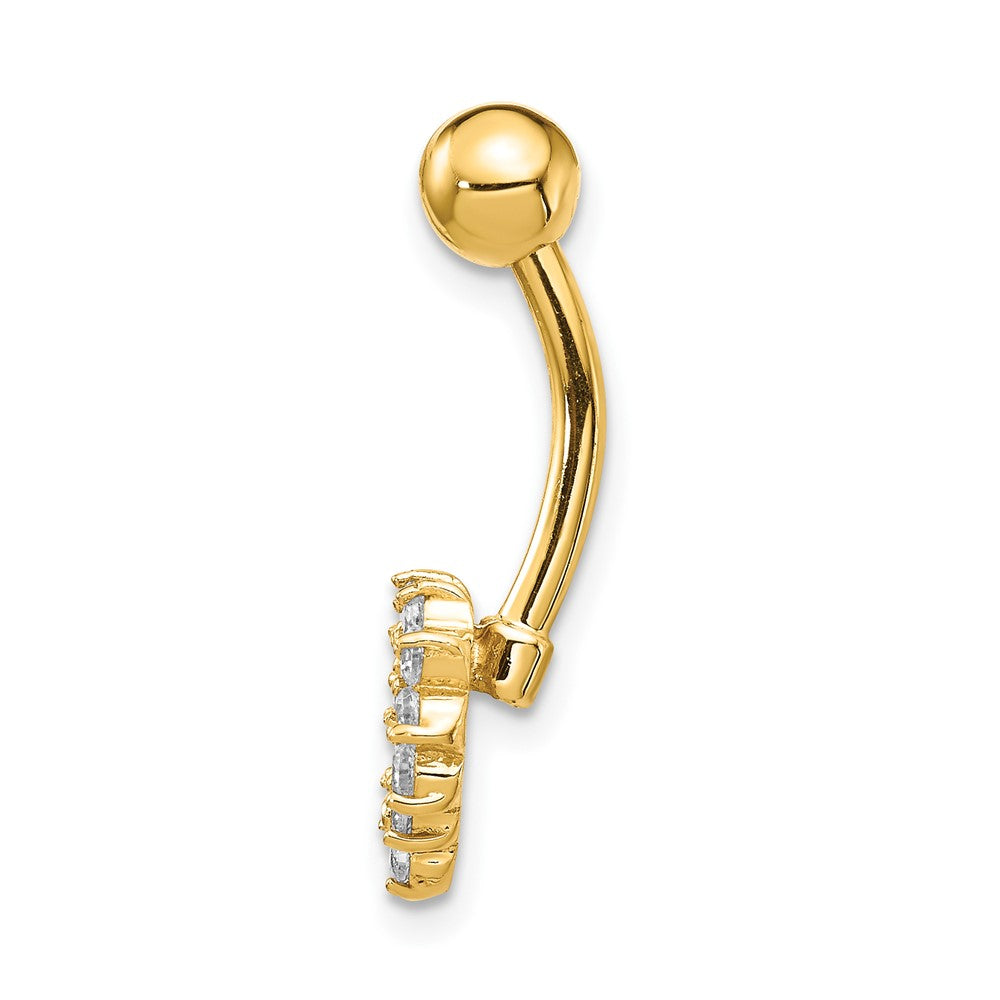 14K Yellow Gold 14 Gauge Cz Heart Belly Ring