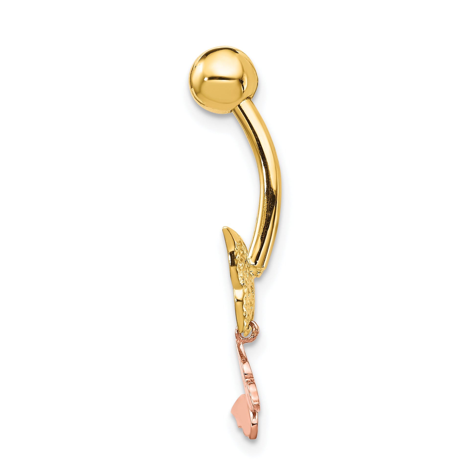 14K Two-Tone 14 Gauge Double Cz Butterfly Dangle Belly Ring