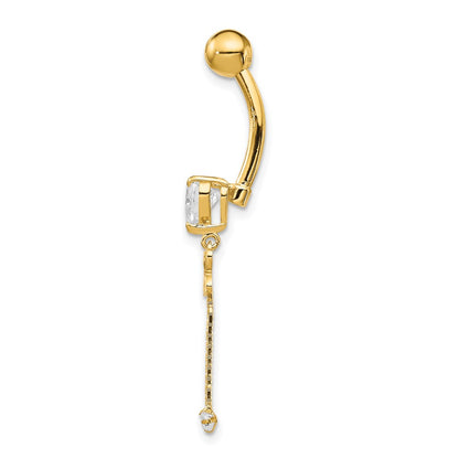 14K Yellow Gold Cz Butterfly Chain Dangle Belly Ring