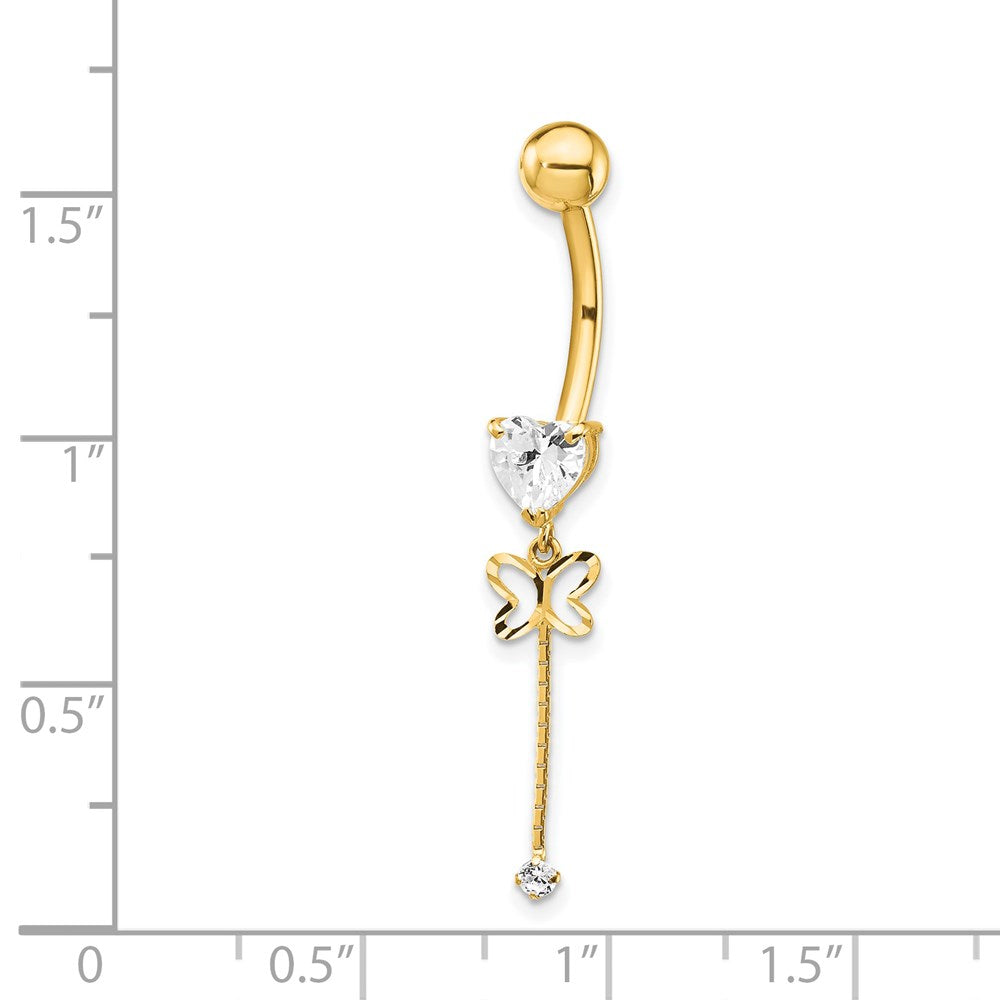14K Yellow Gold Cz Butterfly Chain Dangle Belly Ring