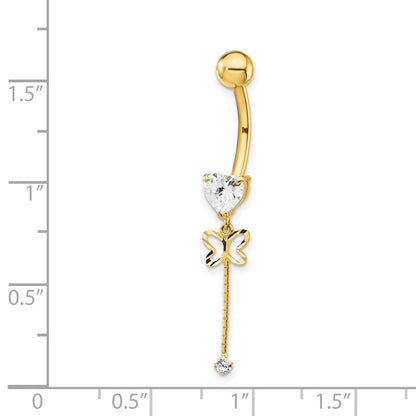 14K Yellow Gold Cz Butterfly Chain Dangle Belly Ring