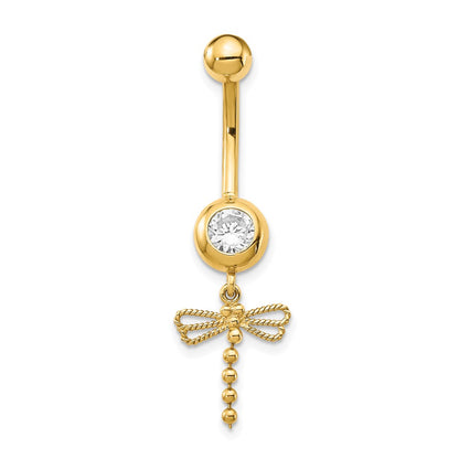 14K Yellow Gold CZ Dragonfly Dangle Belly Ring